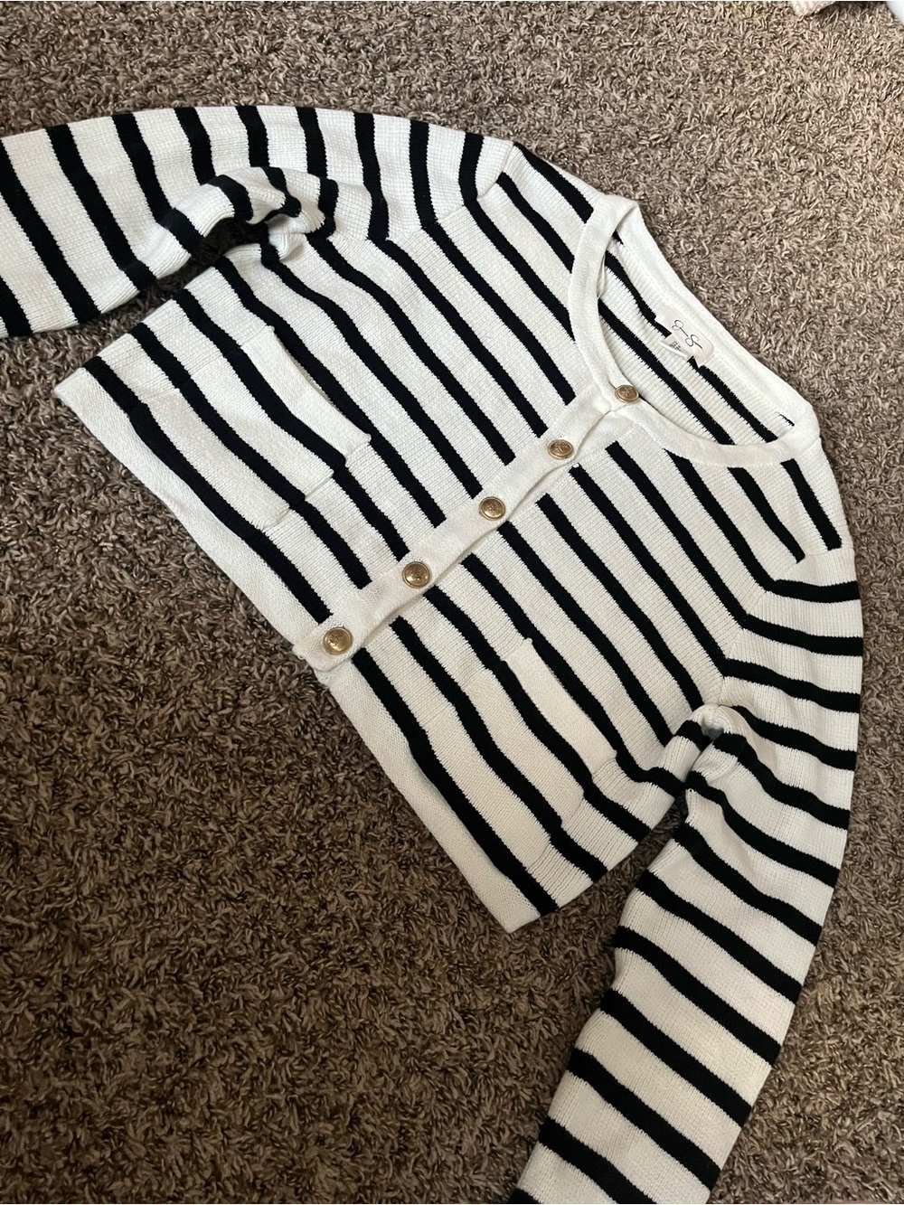 Jessica Simpson Black & White Striped Button Cardigan